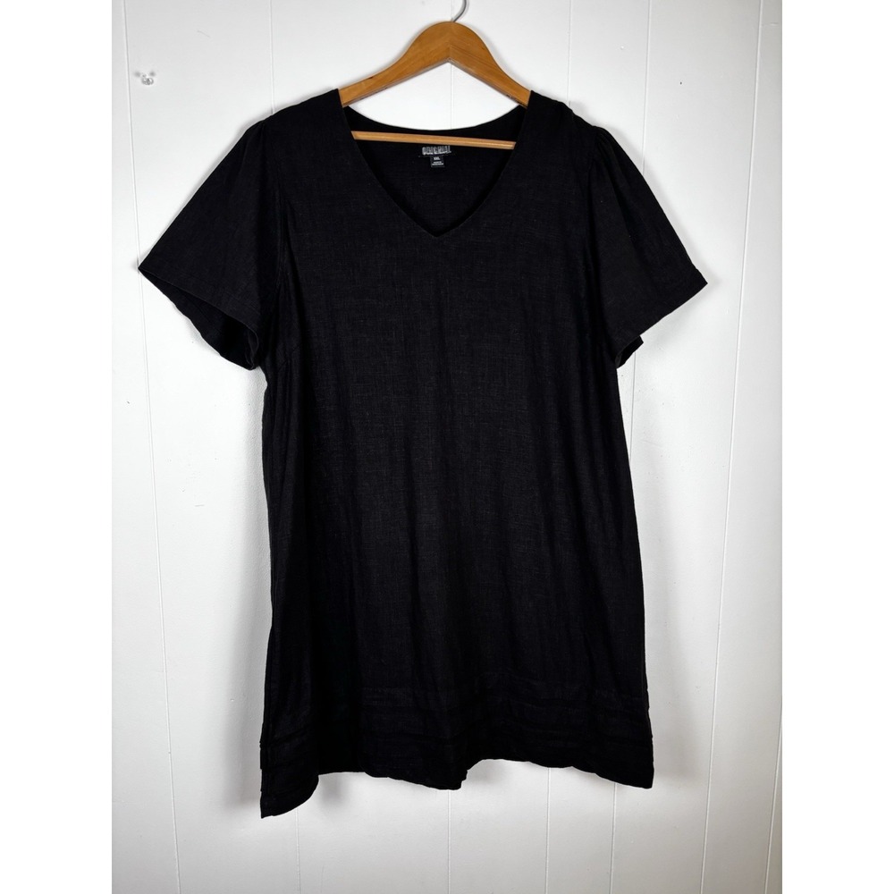 Original Nicole Miller Women XXL Black Linen Blend Short Sleeve Mini Shift Dress - Picture 2 of 12